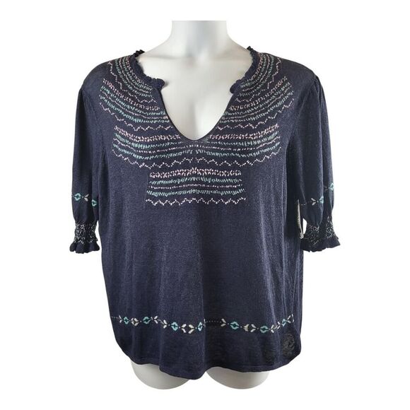 NEW Nic+Zoe Intarsia Stitches X-Large Sweater Indigo Blue Semi Sheer Embroidery - Picture 6 of 15